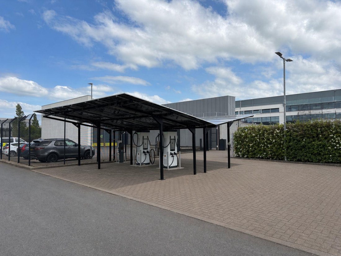 Solar car port with integrated EV charging points for staff, visitor and fleet vehicles