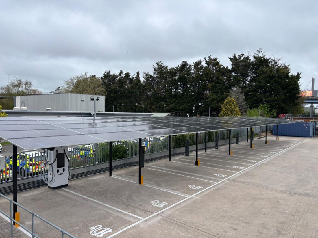 Solar car port canopy installed across a commercial car park where rooftop solar was not viable