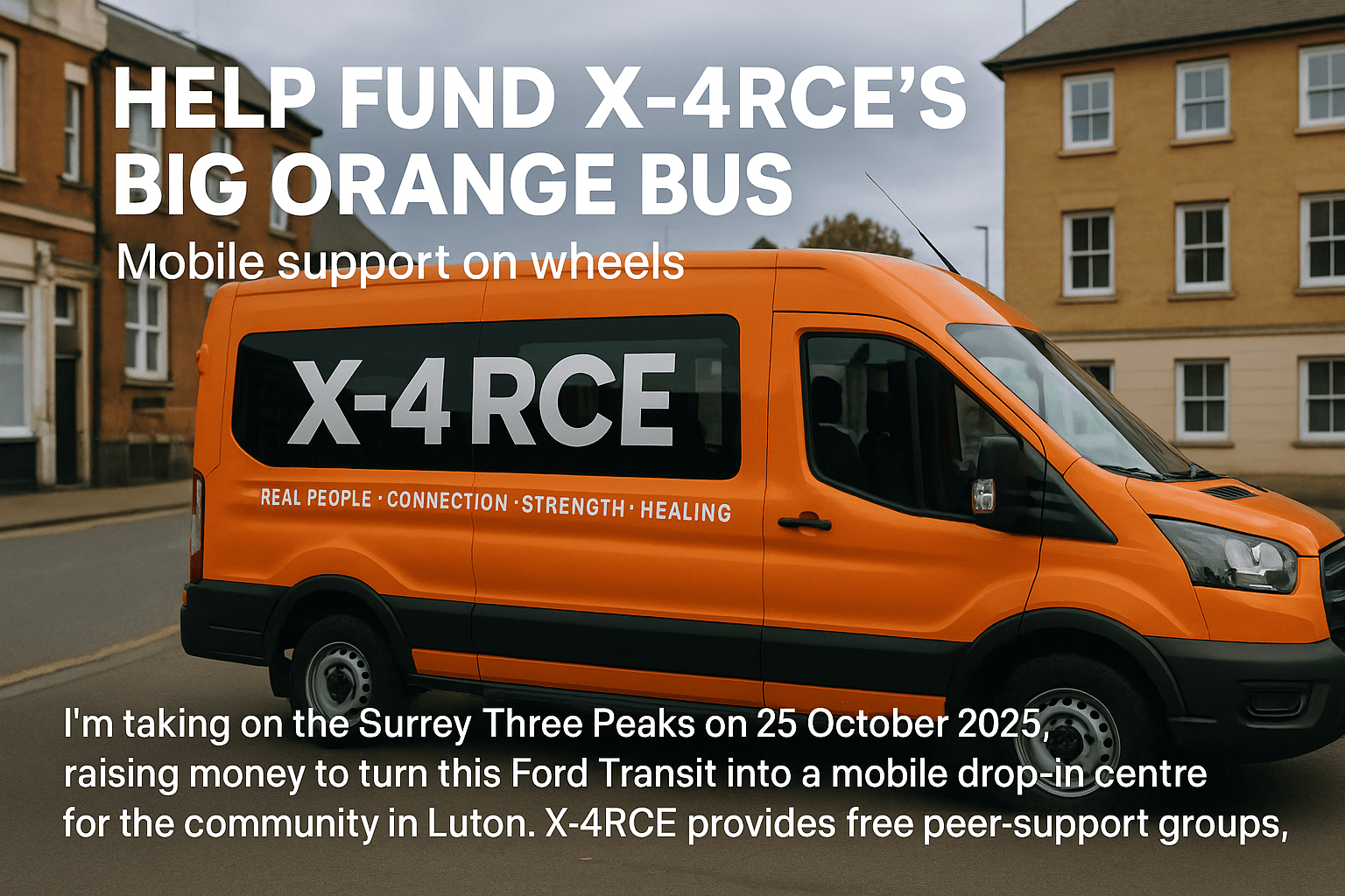 X-4RCE Big Orange Bus Three Peaks, One Goal: Raising Money For Mental Health